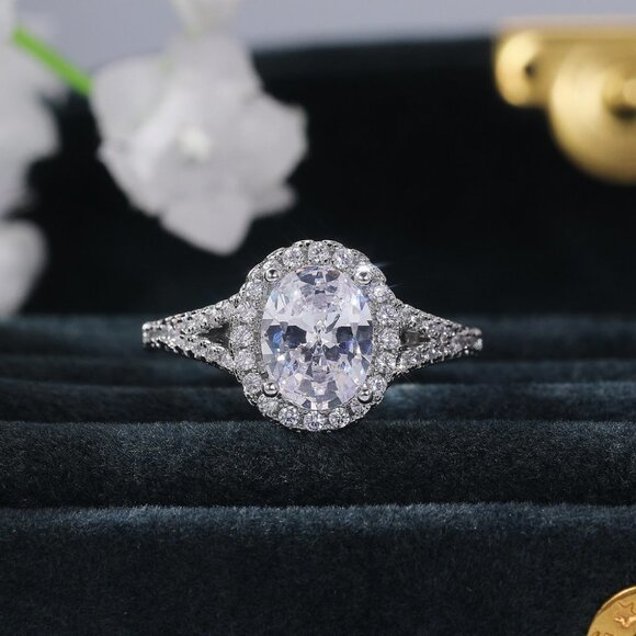 🌸Beautiful Oval Crystal Zircon Silver Classic Wedding Ring for Women, L109